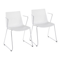 Lumisource CH-MATCHA W2 Matcha Contemporary Chair in Chrome and White - Set of 2